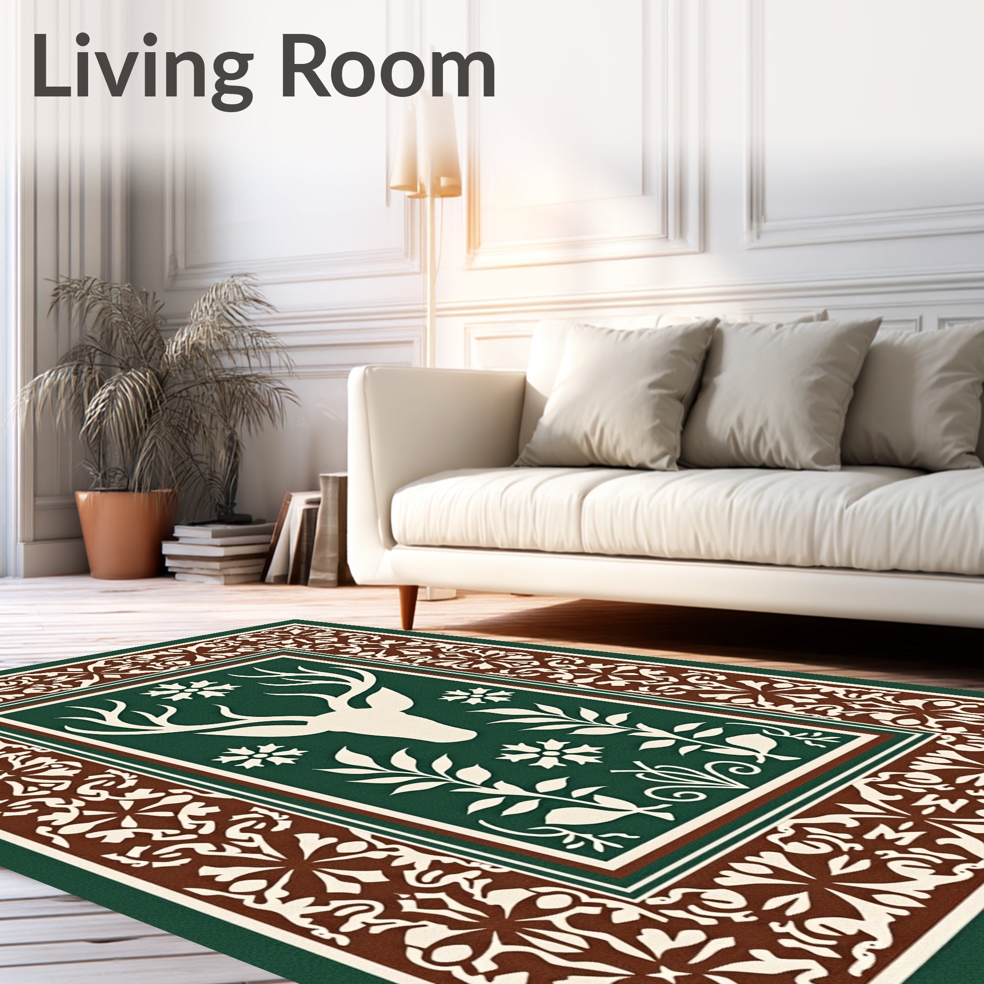 Forest Green Reindeer Snowflake Border Rug