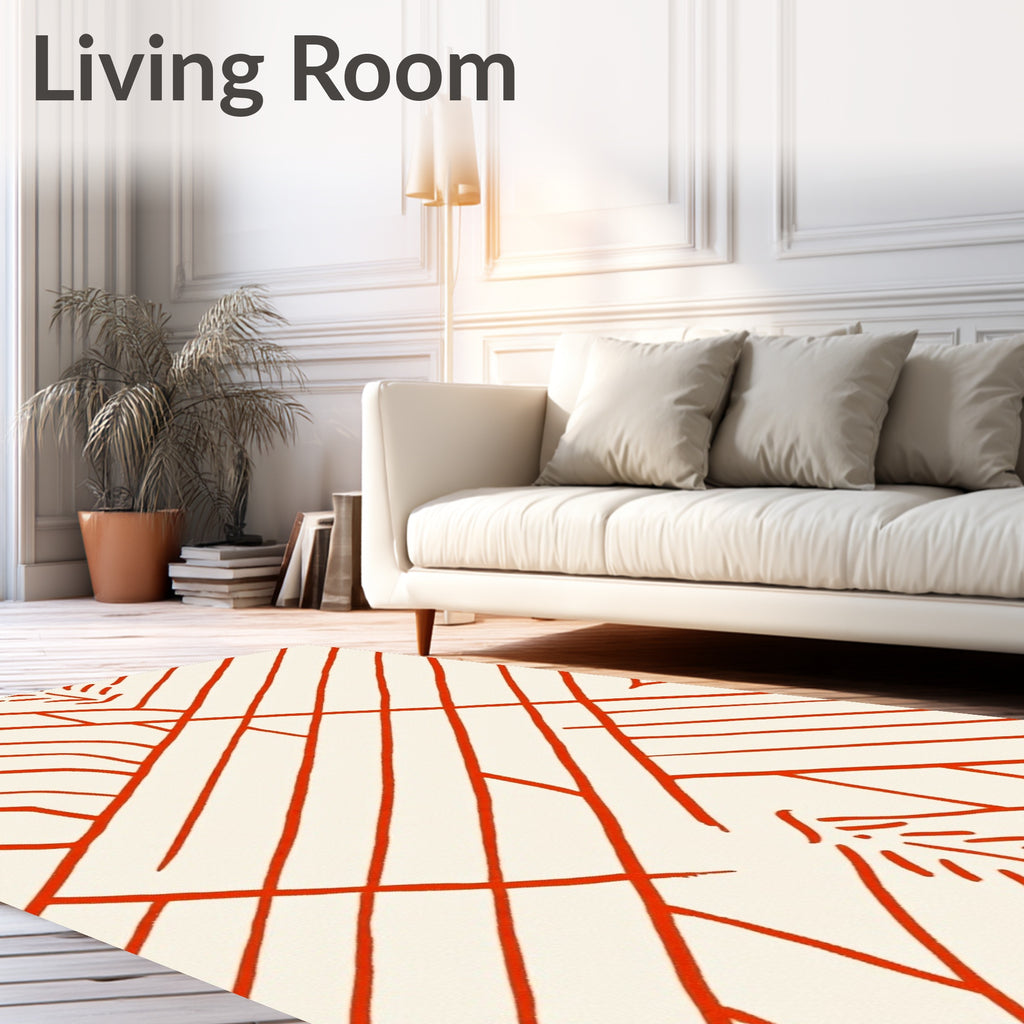 Coral Red Intersecting Lines Rug