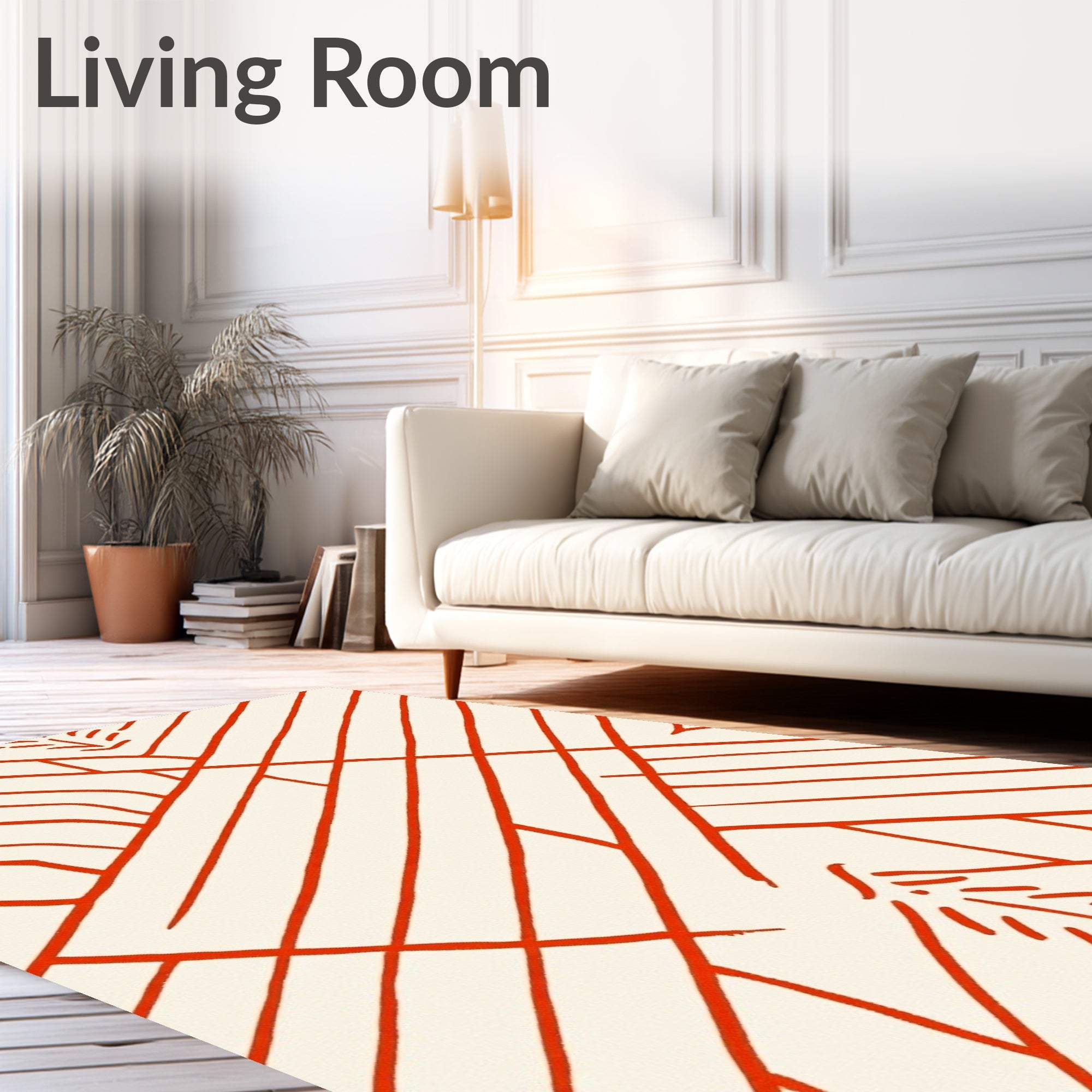 Coral Red Intersecting Lines Rug