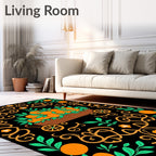 Vibrant Orange Grove Scrollwork Rug