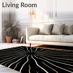 Radiating Sunburst Black and Gold Stripes Rug