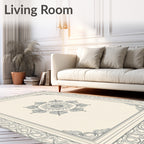 Floral Medallion Bordered Ivory Rug