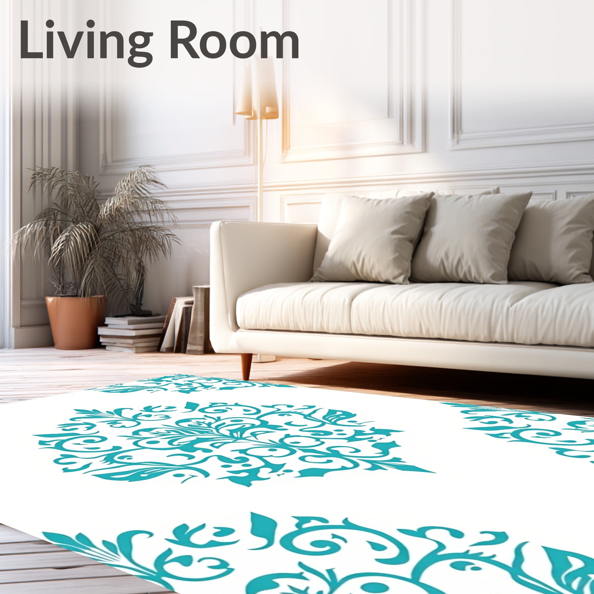 Turquoise Floral Medallion Corner Accents Rug