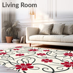 Red Blooming Vines Swirl Rug