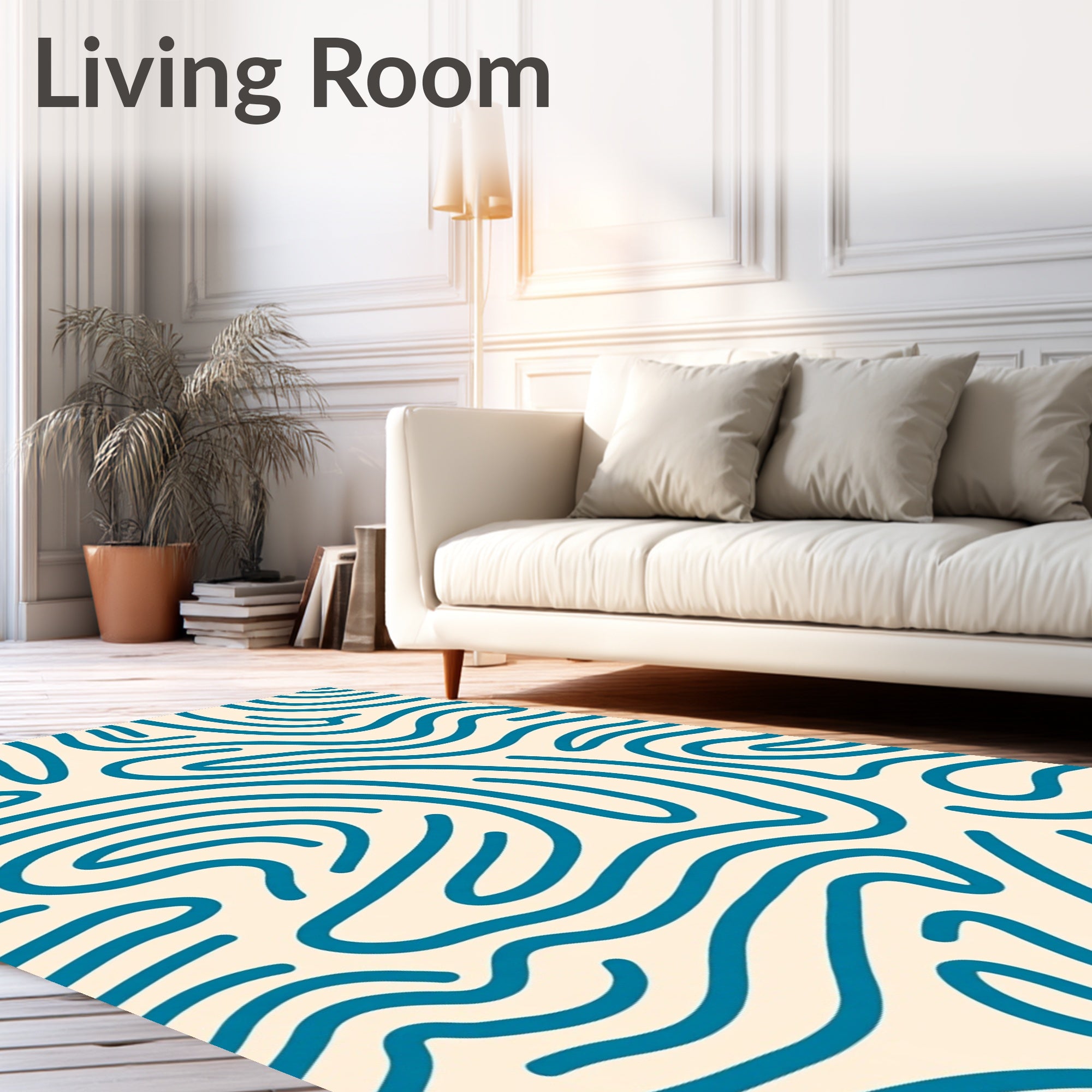 Teal Abstract Wavy Lines Rug