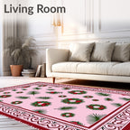 Pink Fern Wreath Christmas Rug