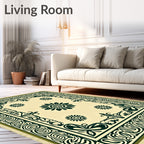 Dark Green Floral Medallion Cream Rug