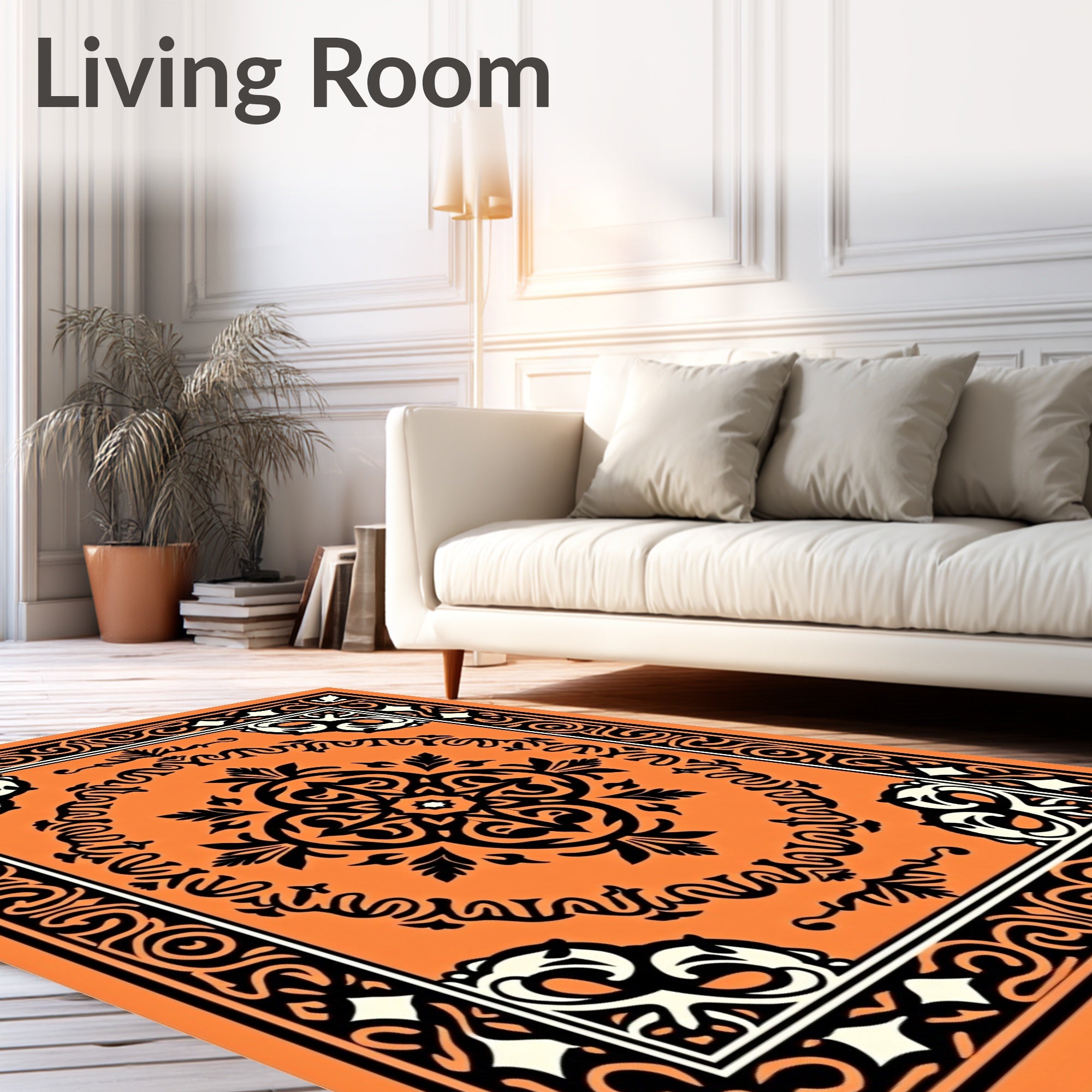 Orange Black White Quatrefoil Rug