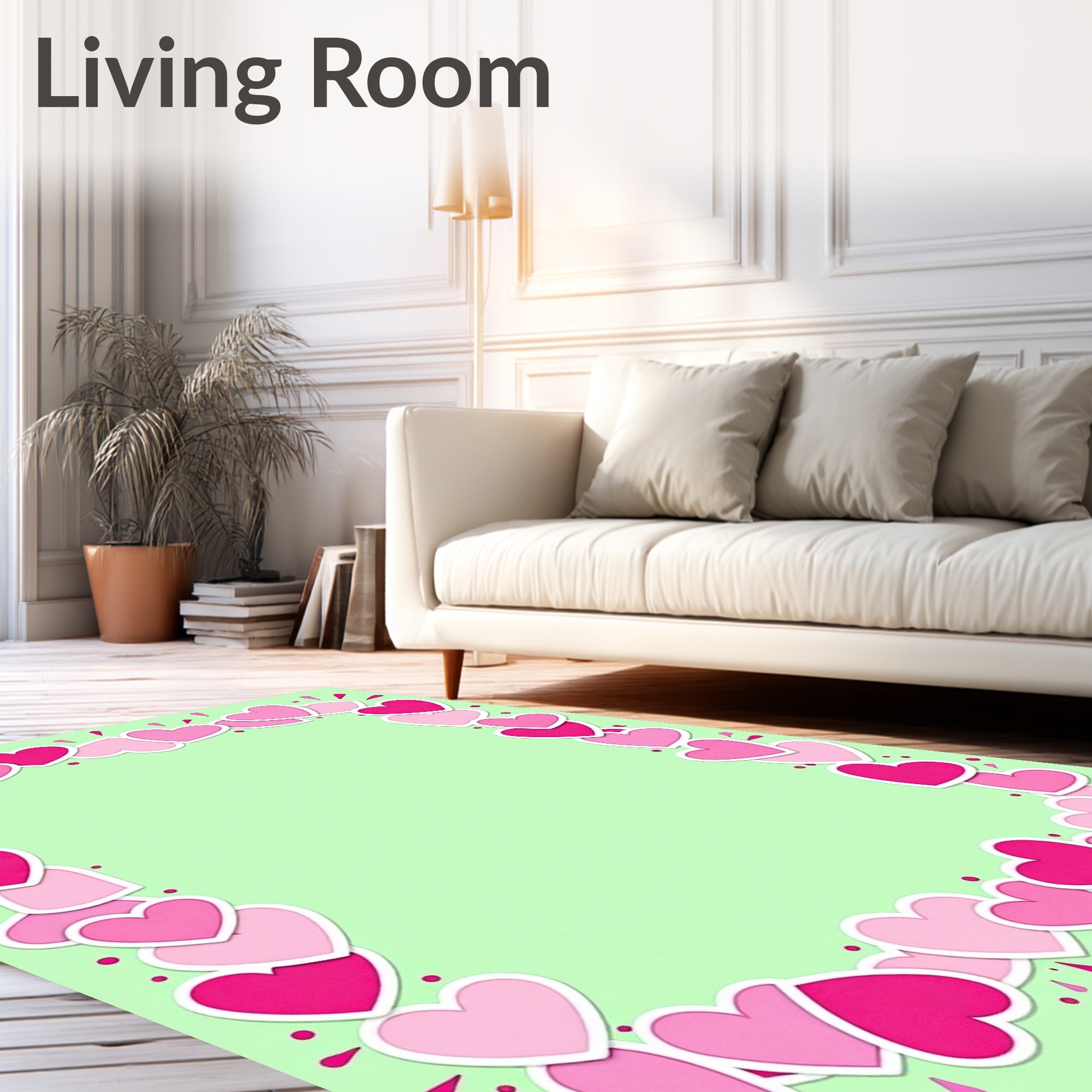 Pink Hearts Border With Splashes Rug