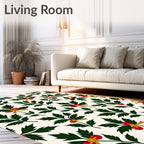 Green Holly Berry Gold Bow Background Rug