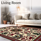 Ornate Crimson Sunburst Animal Medallion Rug