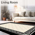 Vintage Cream and Black Floral Border Rug