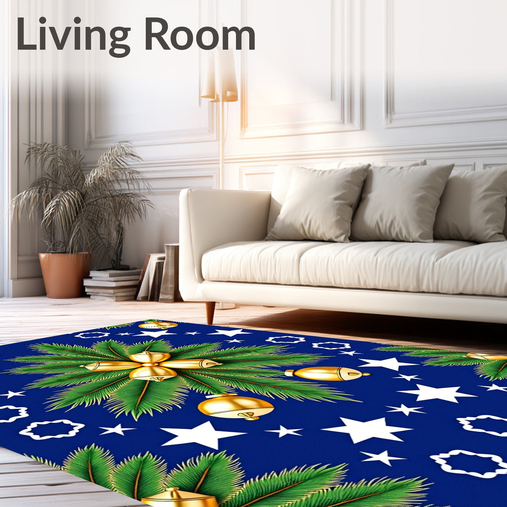 Golden Bells Emerald Leaves Starry Night Rug