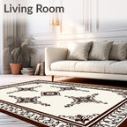 Ornate Cream Brown Medallion Border Rug