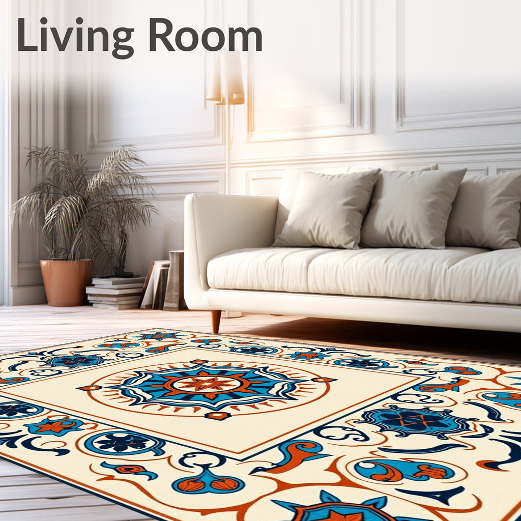 Ornate Cobalt Crimson Medallion Cream Rug