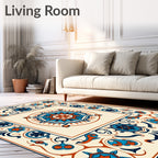 Ornate Cobalt Crimson Medallion Cream Rug