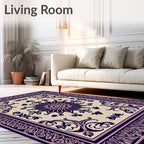 Deep Navy Pink Floral Medallion Border Rug