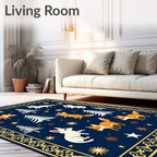 Whimsical Fox Forest Night Scene Rug