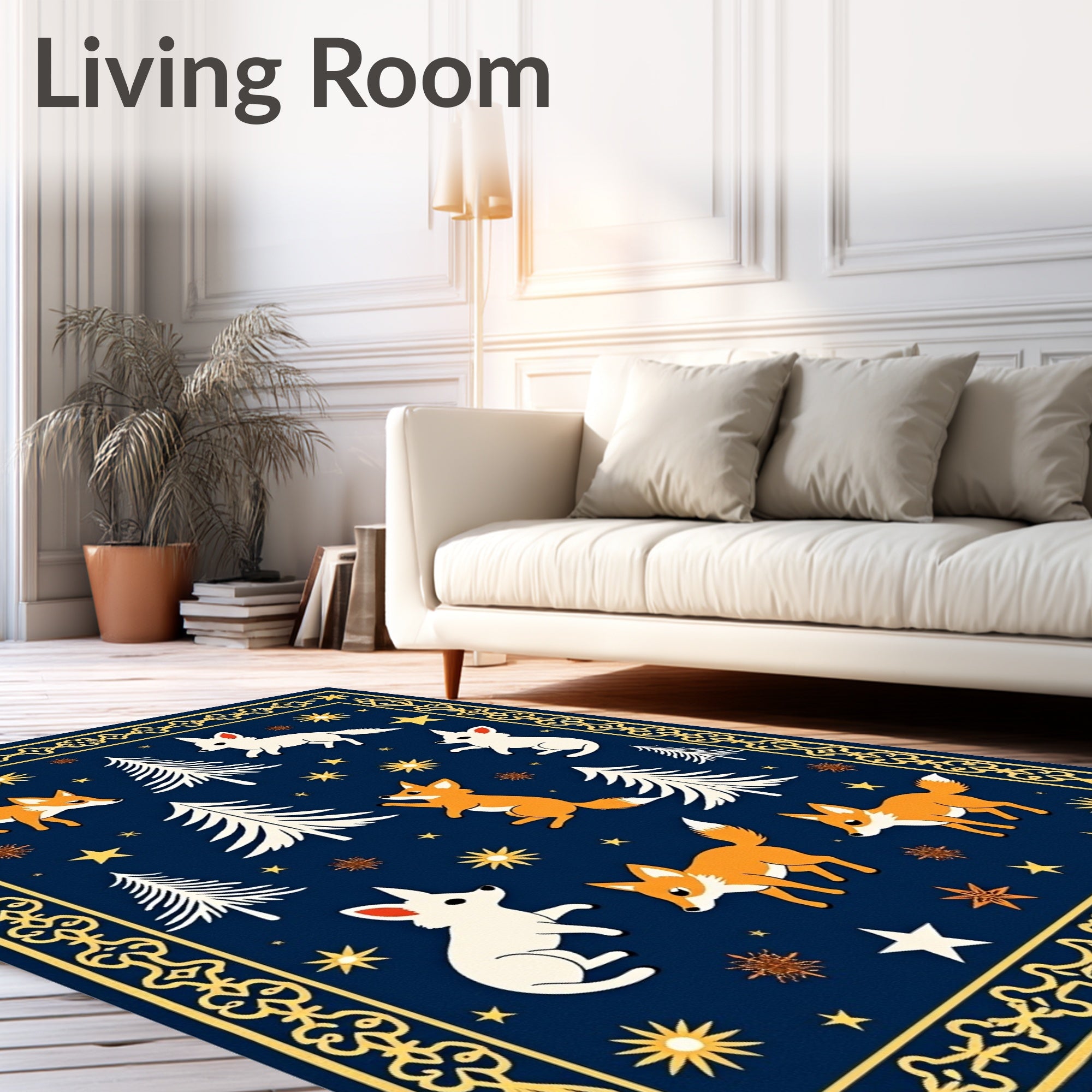 Whimsical Fox Forest Night Scene Rug