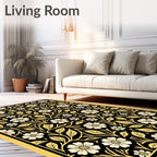 Cream and Gold Floral Vine Art Deco Rug