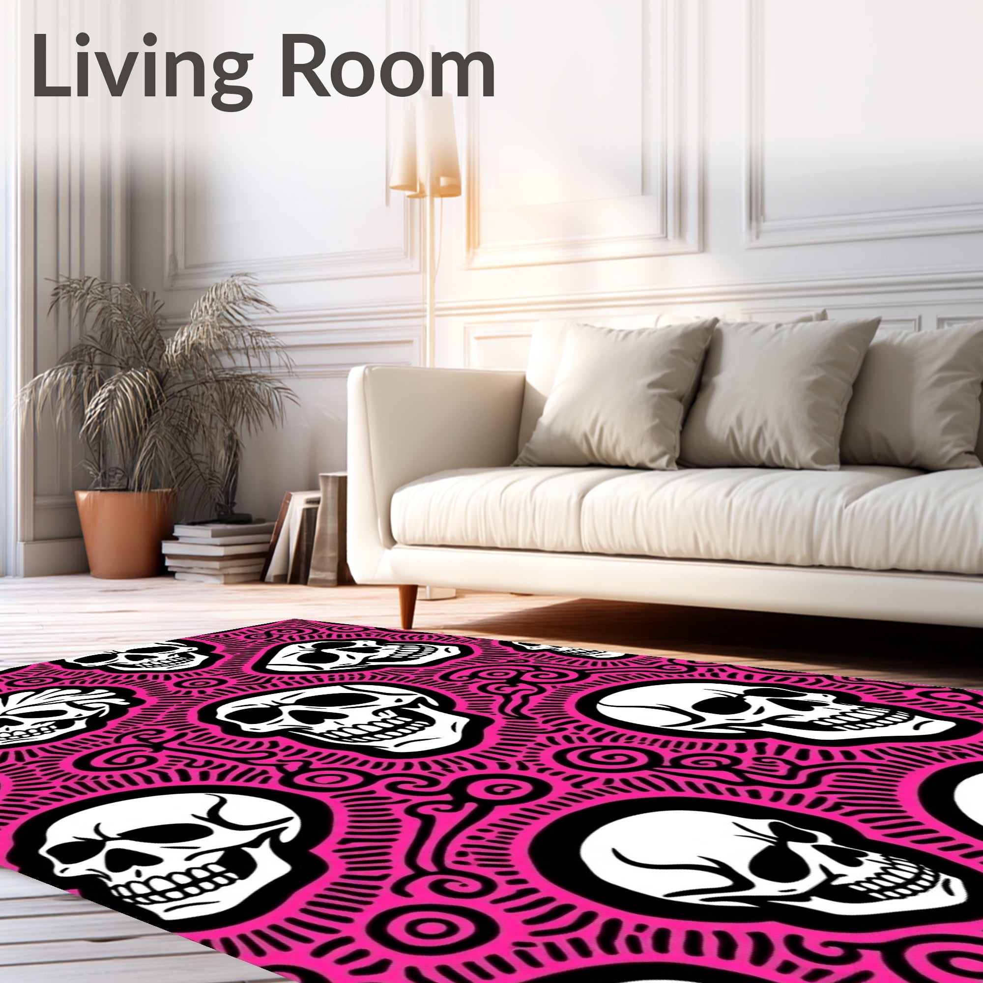 Hot Pink Skull Art Rug
