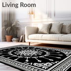 Black White Floral Radiating Border Rug