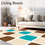 Brown Teal Cream Checkerboard Squares Rug
