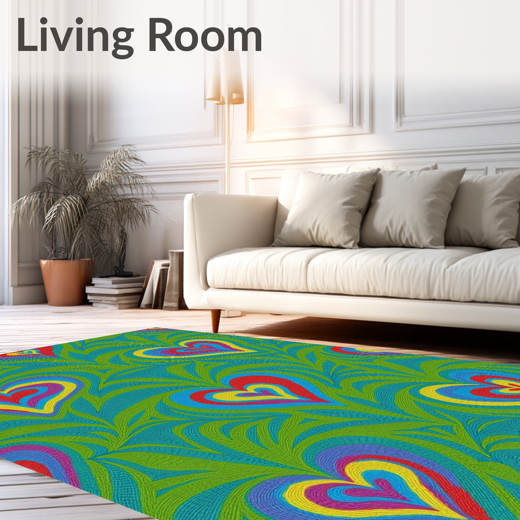 Retro Swirling Hearts Teal Green Rug