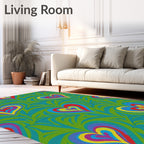 Retro Swirling Hearts Teal Green Rug