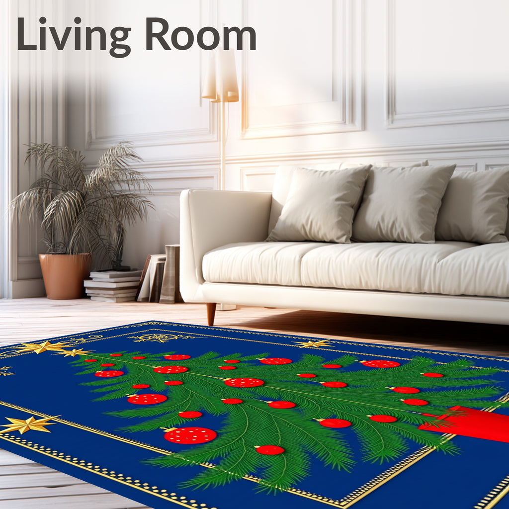 Golden Star Festive Pine Tree Rug
