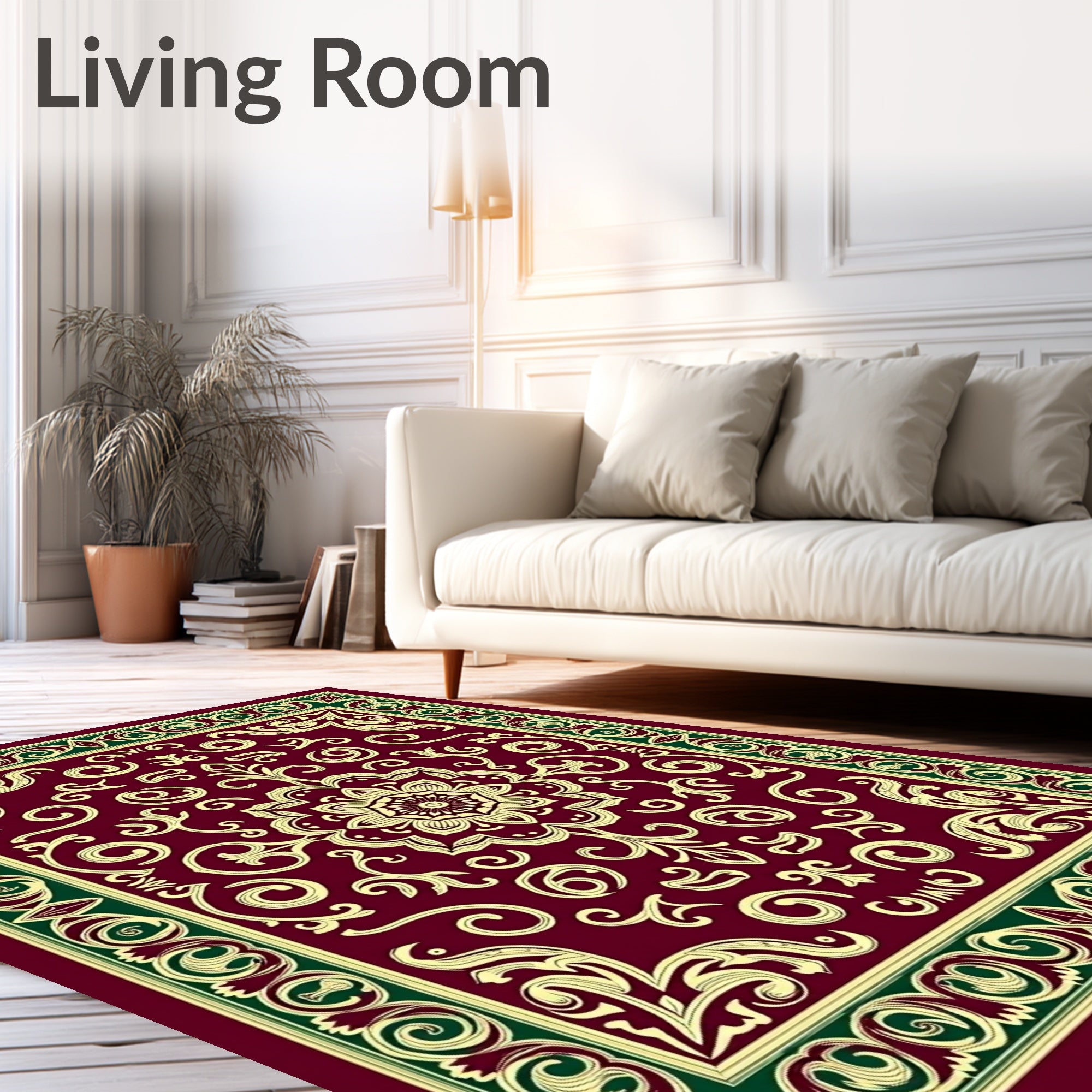 Ornate Maroon Floral Medallion Rug
