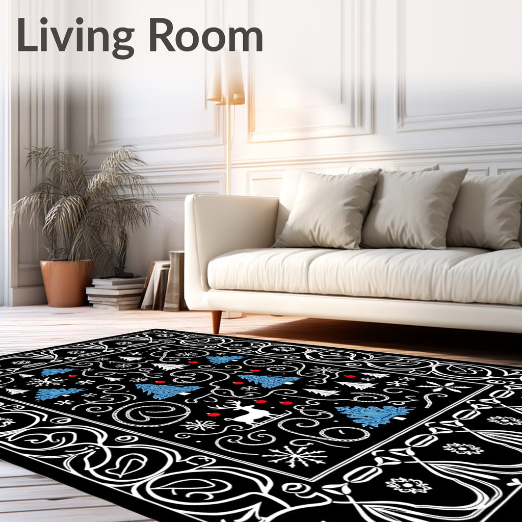 Whimsical White Snowflake Winter Woodland Rug