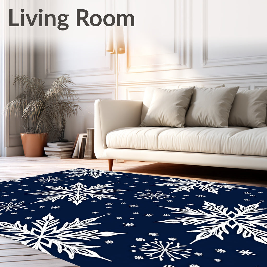 White Snowflakes on Navy Blue Rug