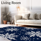 White Snowflakes on Navy Blue Rug