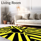 Bold Yellow Black Penguin Rays Rug