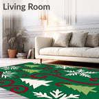Green Christmas Trees Snowflakes Swirls Rug