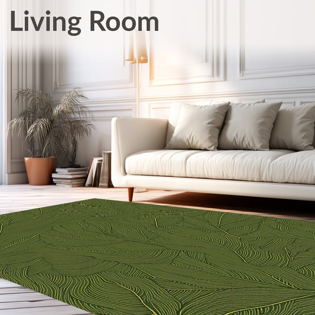 Deep Green Veined Leaf Arrangement Rug