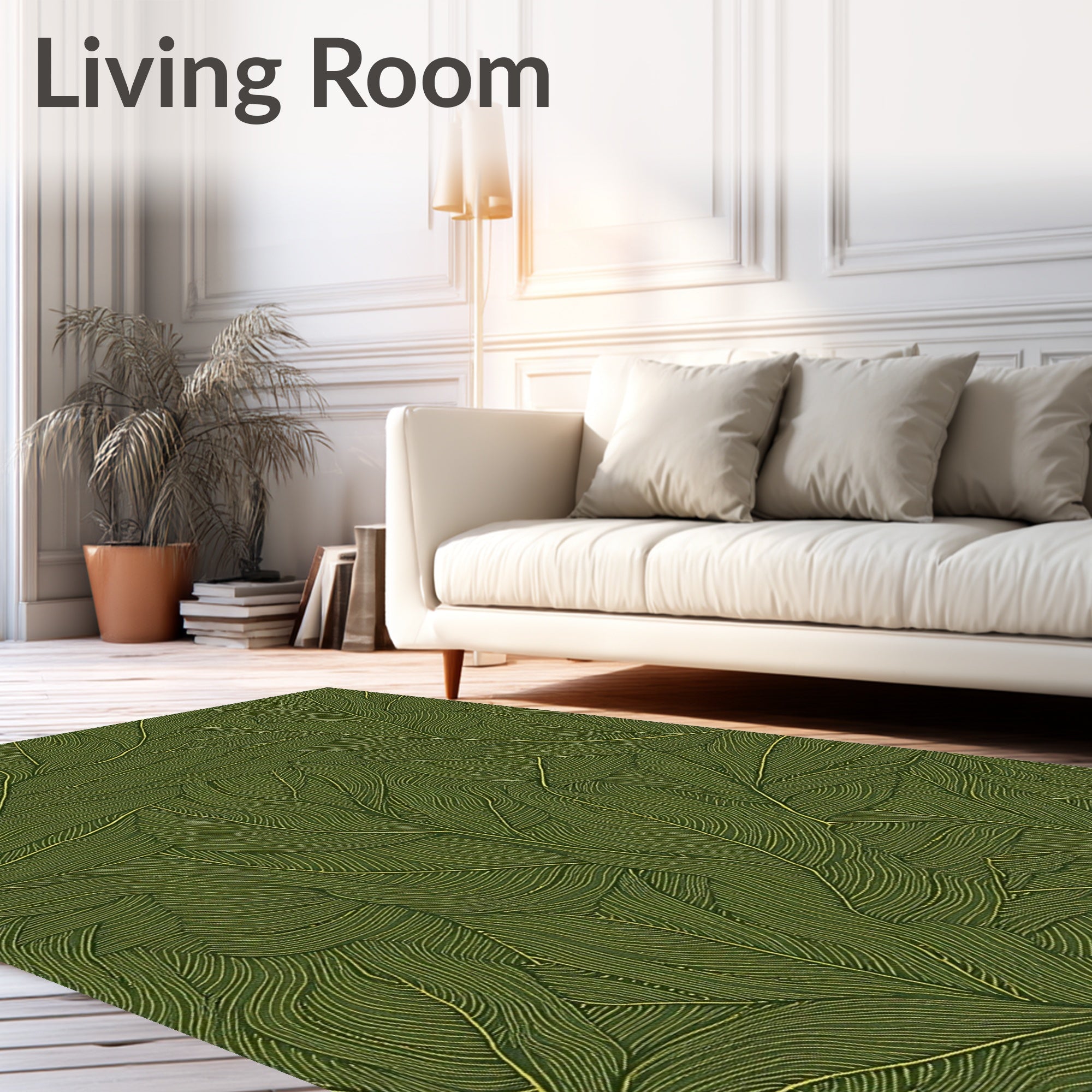 Deep Green Veined Leaf Arrangement Rug