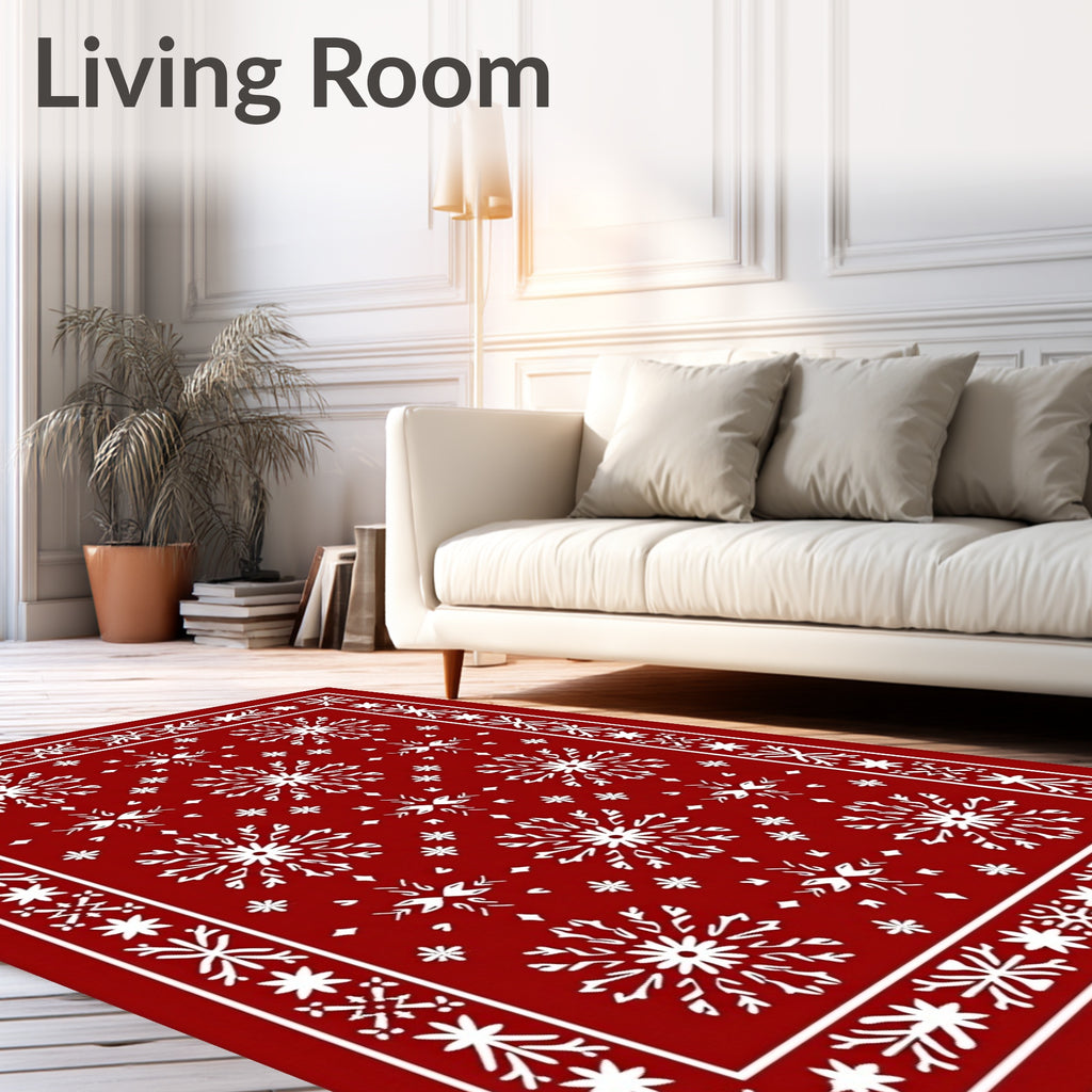 Crimson Snowflake Border Medallion Rug