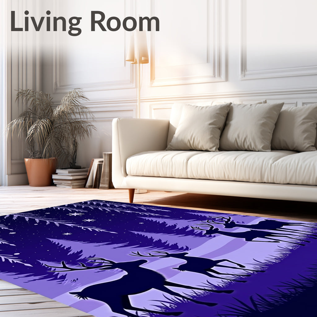 Midnight Deer Forest Snowflake Night Rug