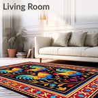 Vibrant Roosters Floral Border Rug