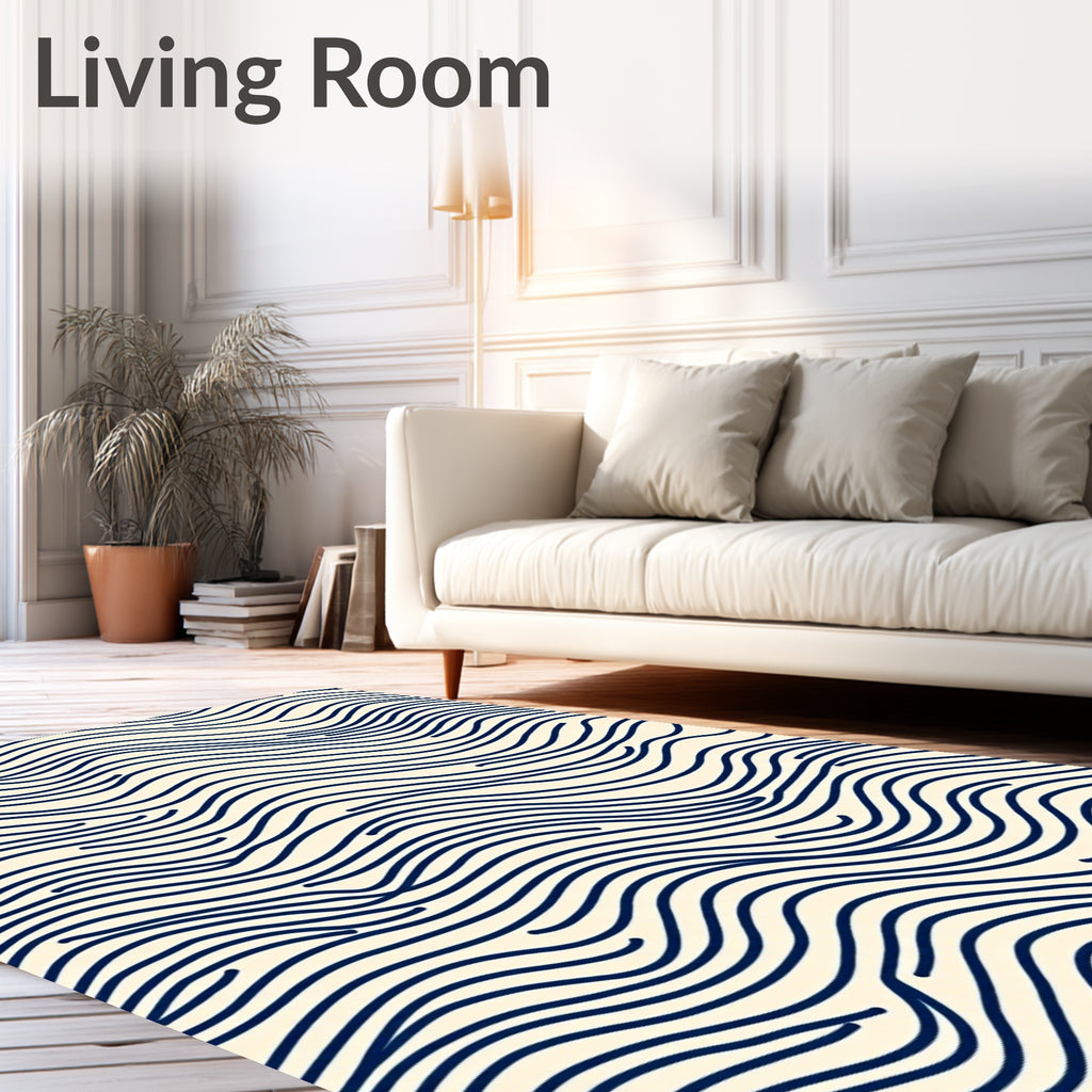 Cream and Navy Wavy Lines Rug
