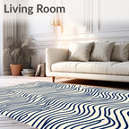 Cream and Navy Wavy Lines Rug