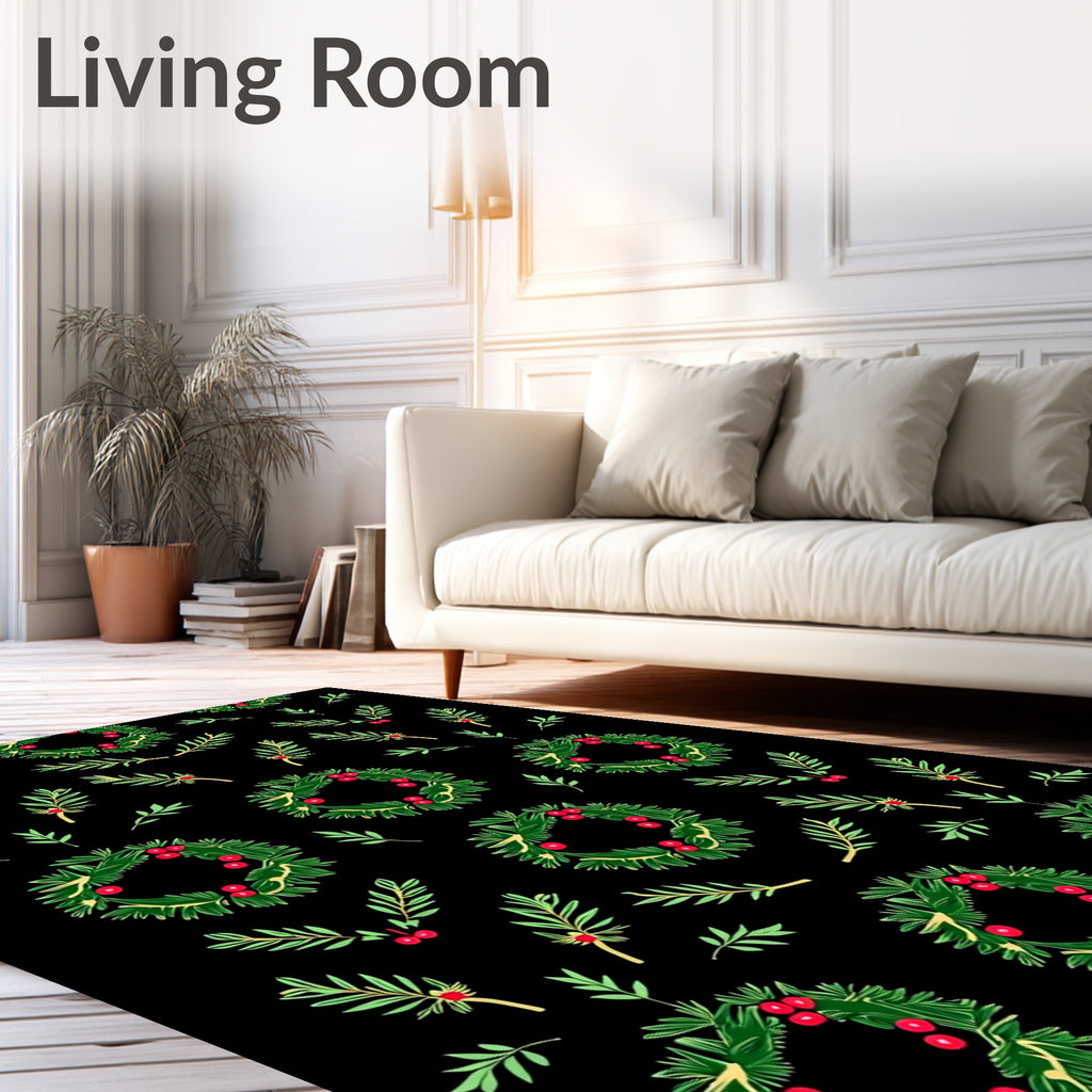Green Wreath Red Berry Garland Rug