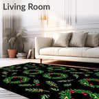 Green Wreath Red Berry Garland Rug