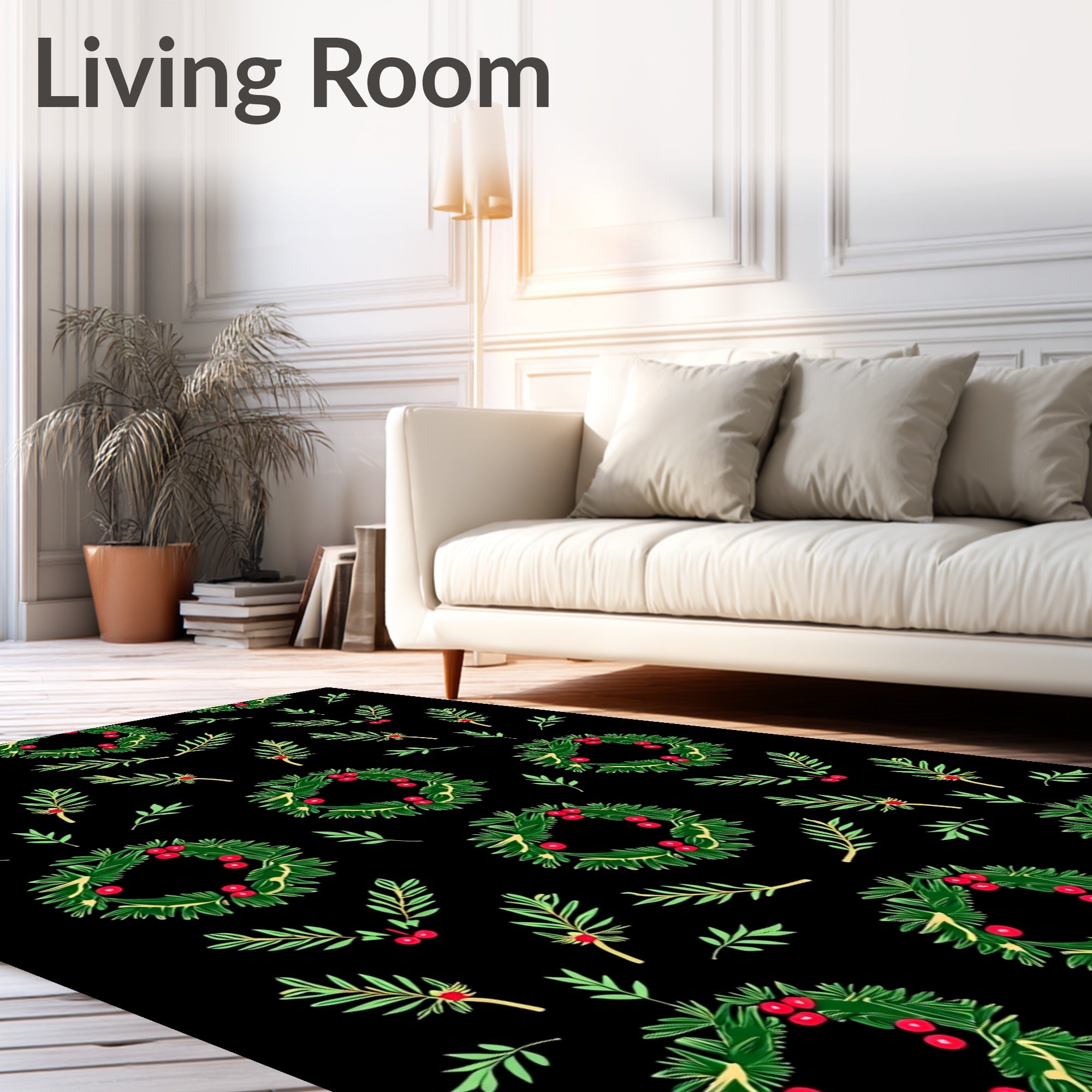 Green Wreath Red Berry Garland Rug