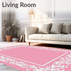 Elegant Pink Floral Scroll Border Rug