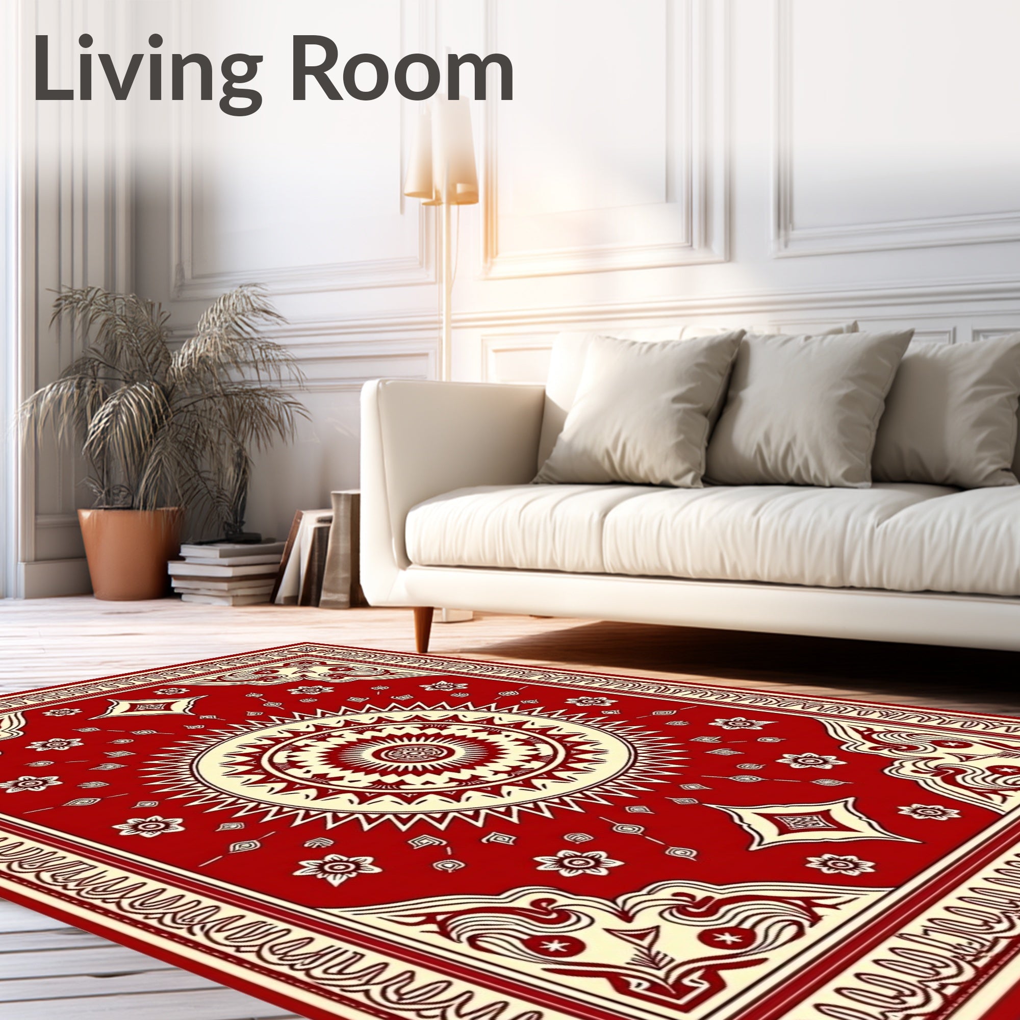 Bold Red Sunburst Medallion Rug