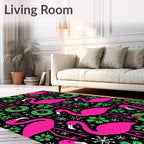 Bright Pink Flamingo Christmas Wreath Snowflakes Rug