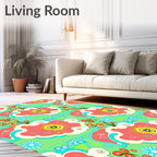 Retro Coral Sunburst Floral Swirl Rug